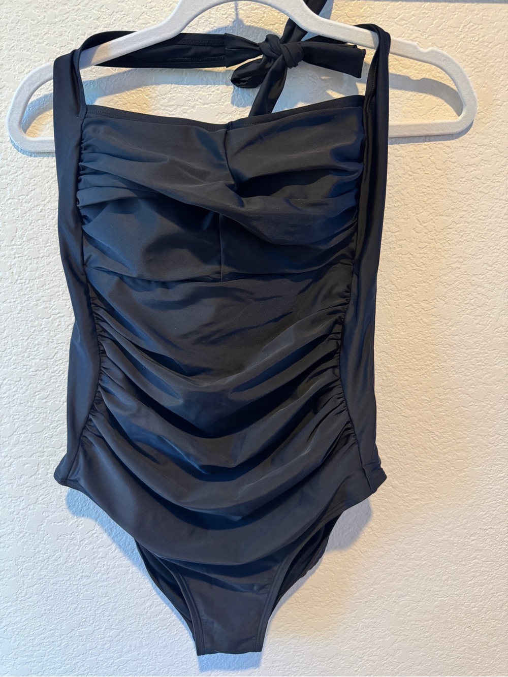 Black One-Piece Swimsuit with Ruched Front